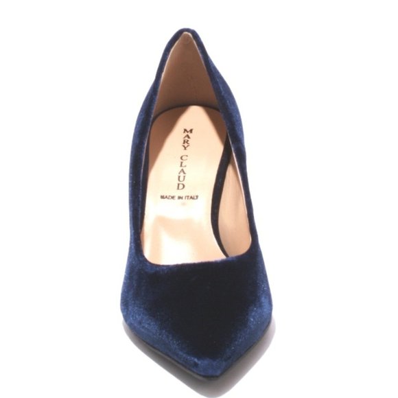 ITALIAN Navy Velour Leather Pointy Toe Heel Pumps - Picture 7 of 8